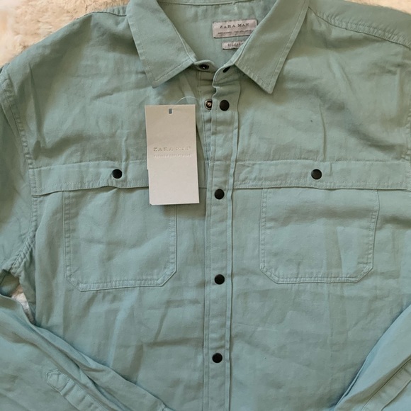 Zara Men's Long Sleeve Snap Button Shirt - Picture 4 of 5